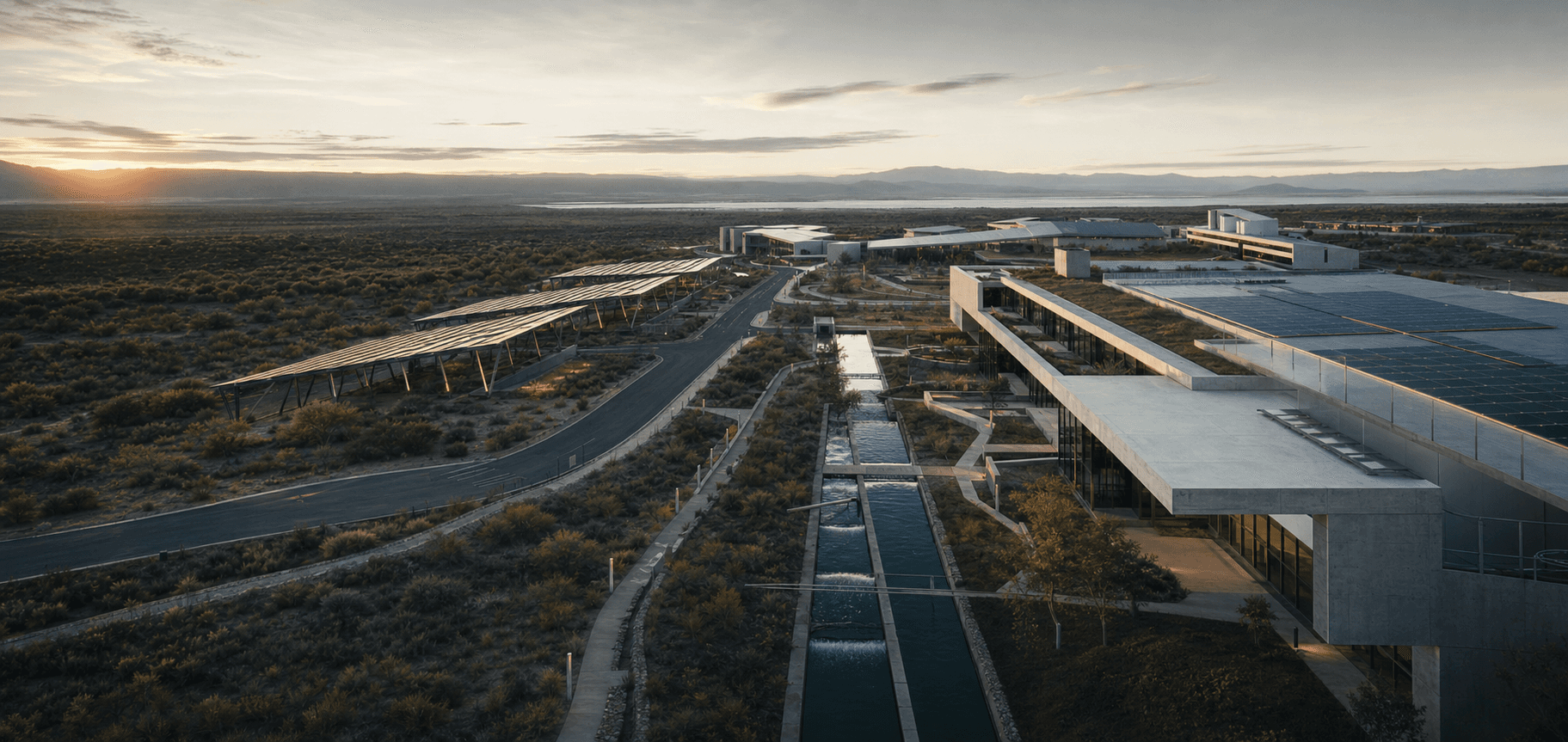 Distrito de innovación con arquitectura, energía solar y gestión de agua